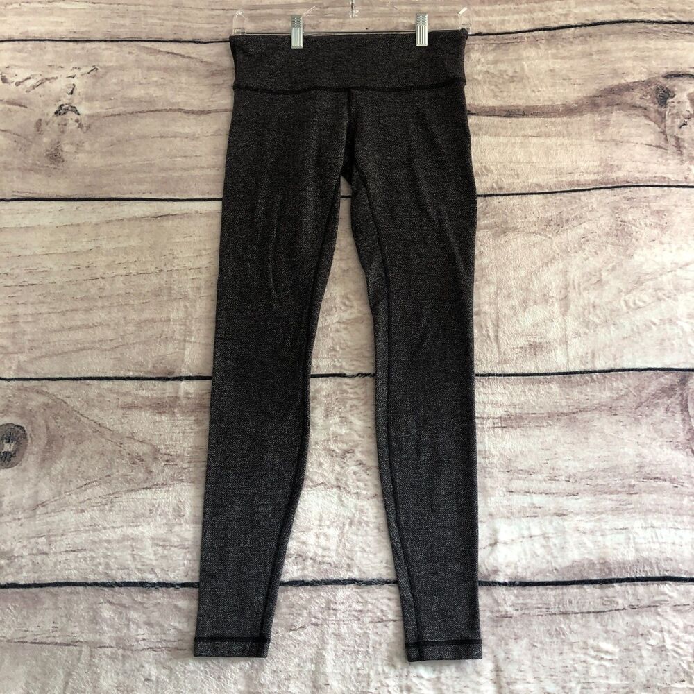 Lululemon Leggings 6 Herringbone Gray Black Wunder Under Pants Gym Yoga Workout